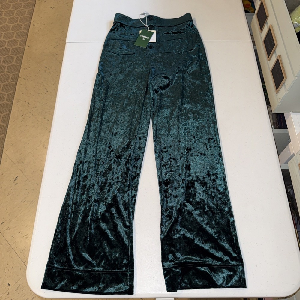 NWT Halara High Waisted Pockets Straight Leg Velvet Casual Pants‎ green small - Picture 8 of 16